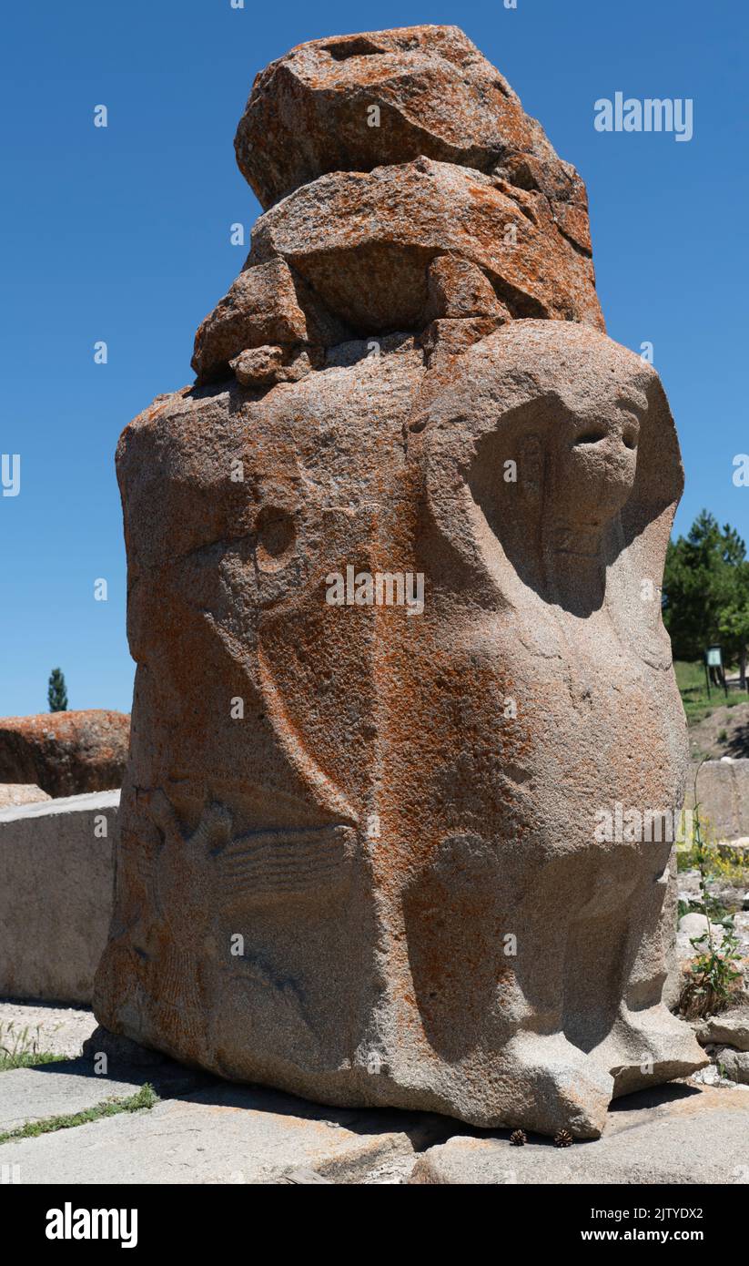Ansicht des Sphinx-Tores aus der Hittiterzeit in Alacahöyük. Corum, Türkei Stockfoto