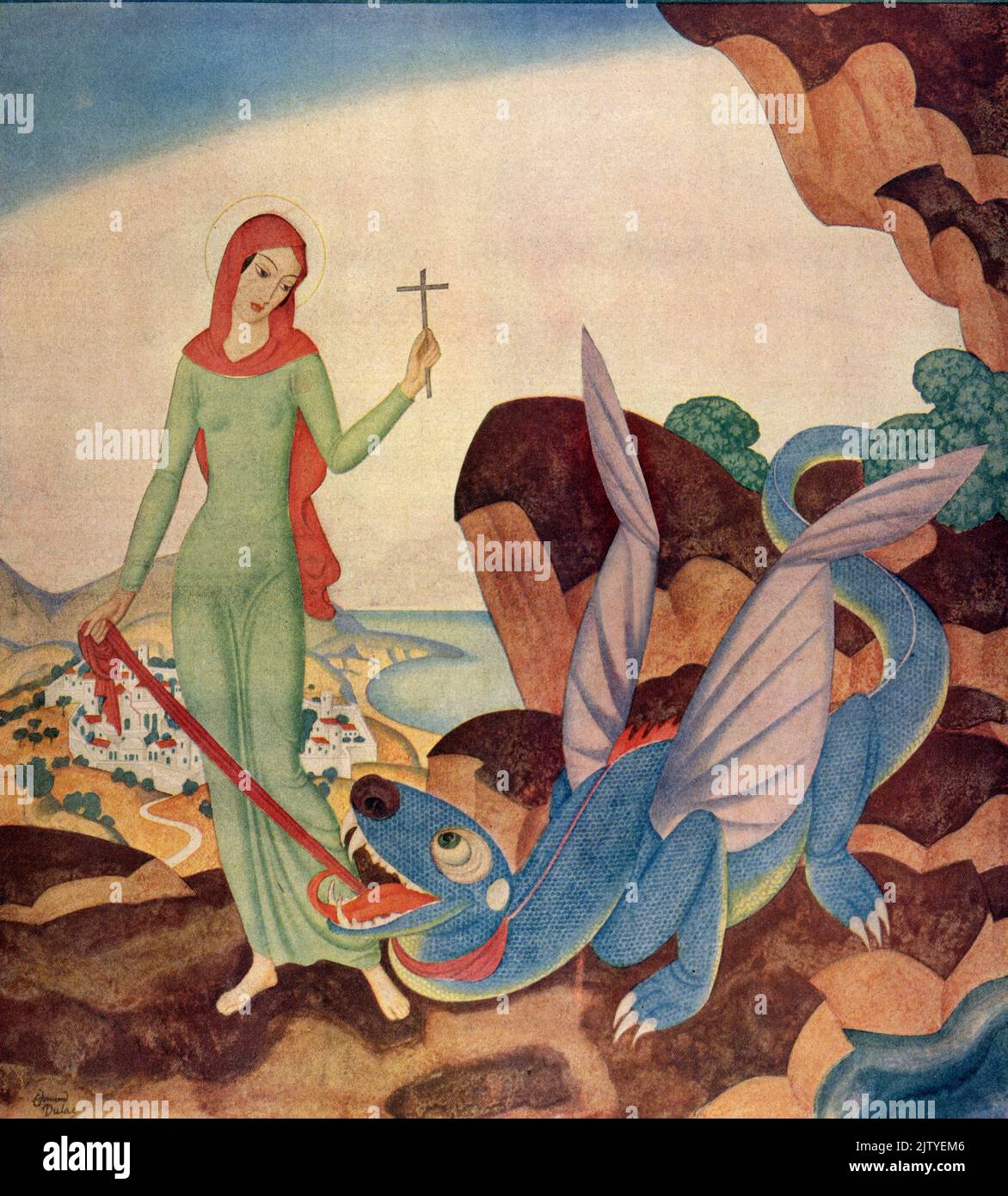 „Saint Martha and the Dragon“, veröffentlicht im American Weekly Magazine, 11. April 1937, gemalt von Edmund Dulac, einer der Serien „die Schönheit und das Biest“ Stockfoto