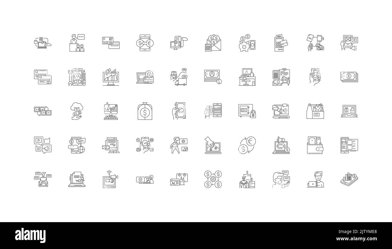 Ideen für Finanzdienstleistungen, lineare Symbole, Linienschilder, Vektorsammlung Stock Vektor