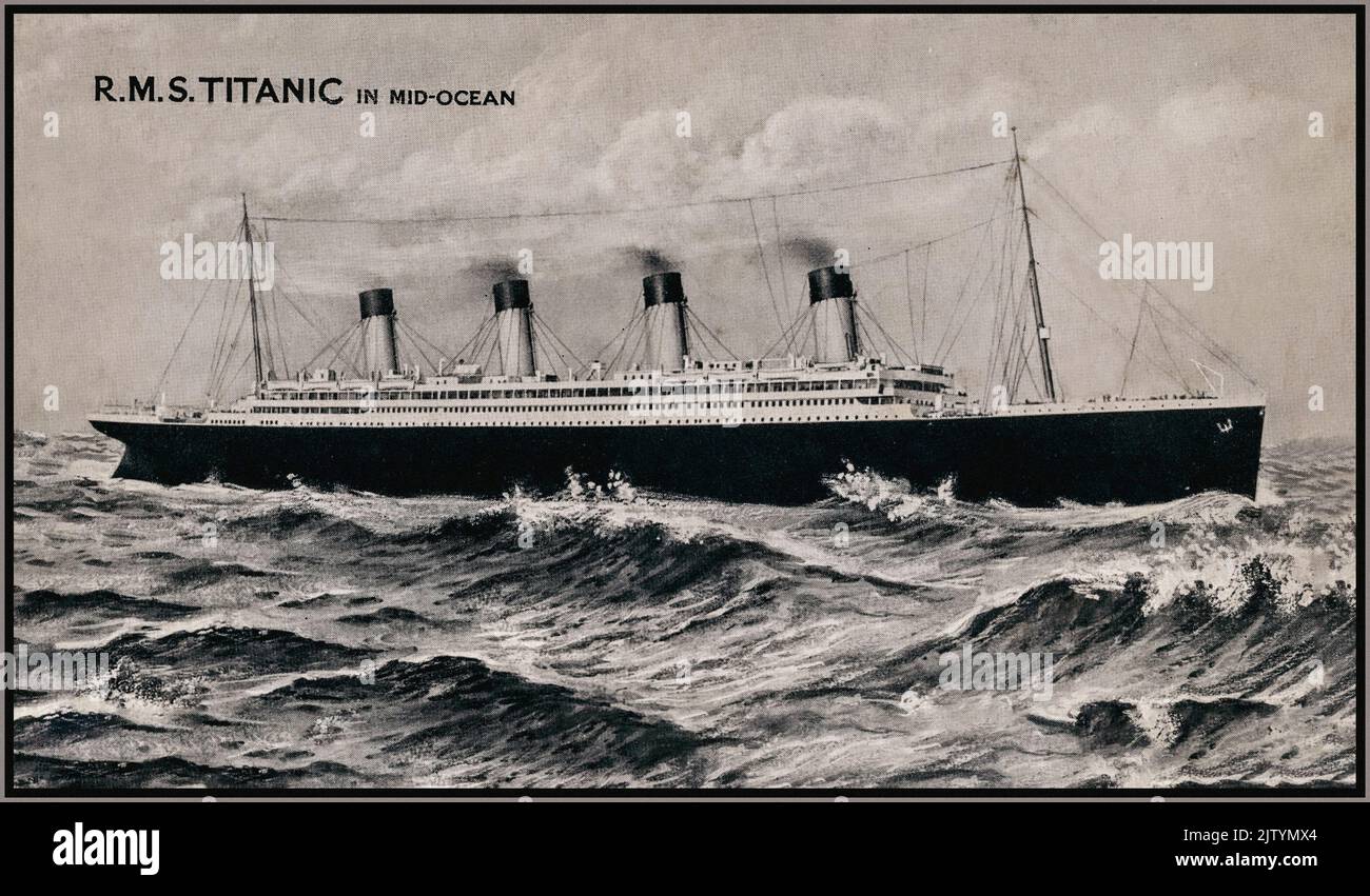 RMS Titanic Werbepostkarte 1900s „RMS Titanic in Mid-Ocean“ Stockfoto