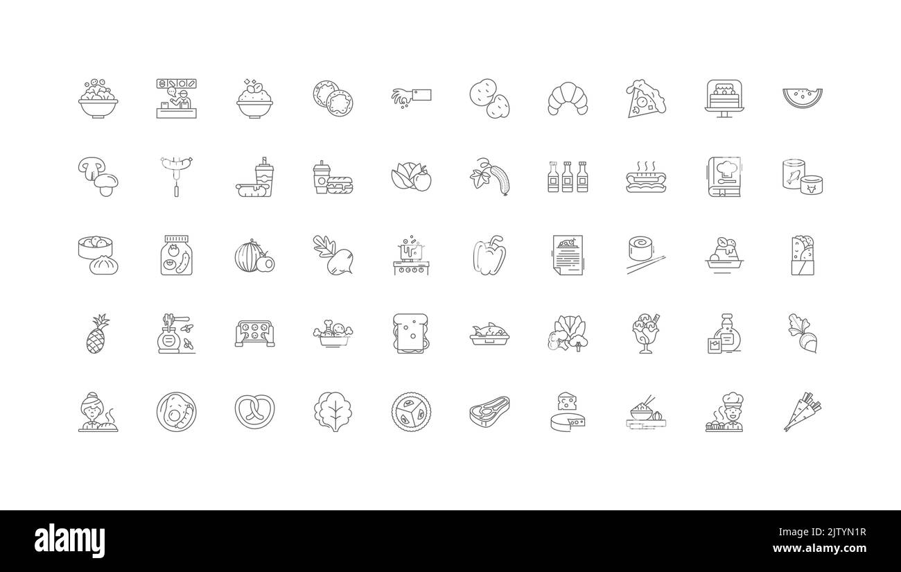 Gastronomie Konzept Illustration, lineare Symbole, Linie Zeichen Set, Vektor-Sammlung Stock Vektor