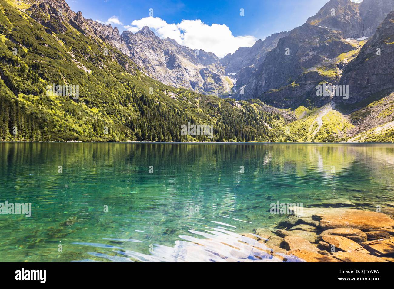 Lake of Morskie Oko oder Eye of the Sea, in der Hohen Tatra Gebirgskette des Tatra National Park Stockfoto