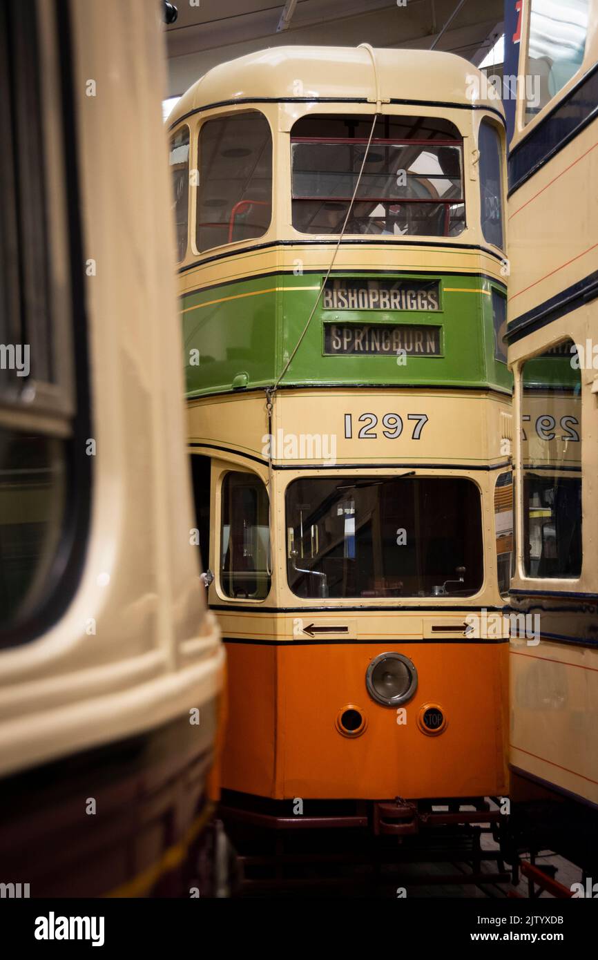 Ausstellungen im National Tramway Museum in Crich Matlock Stockfoto