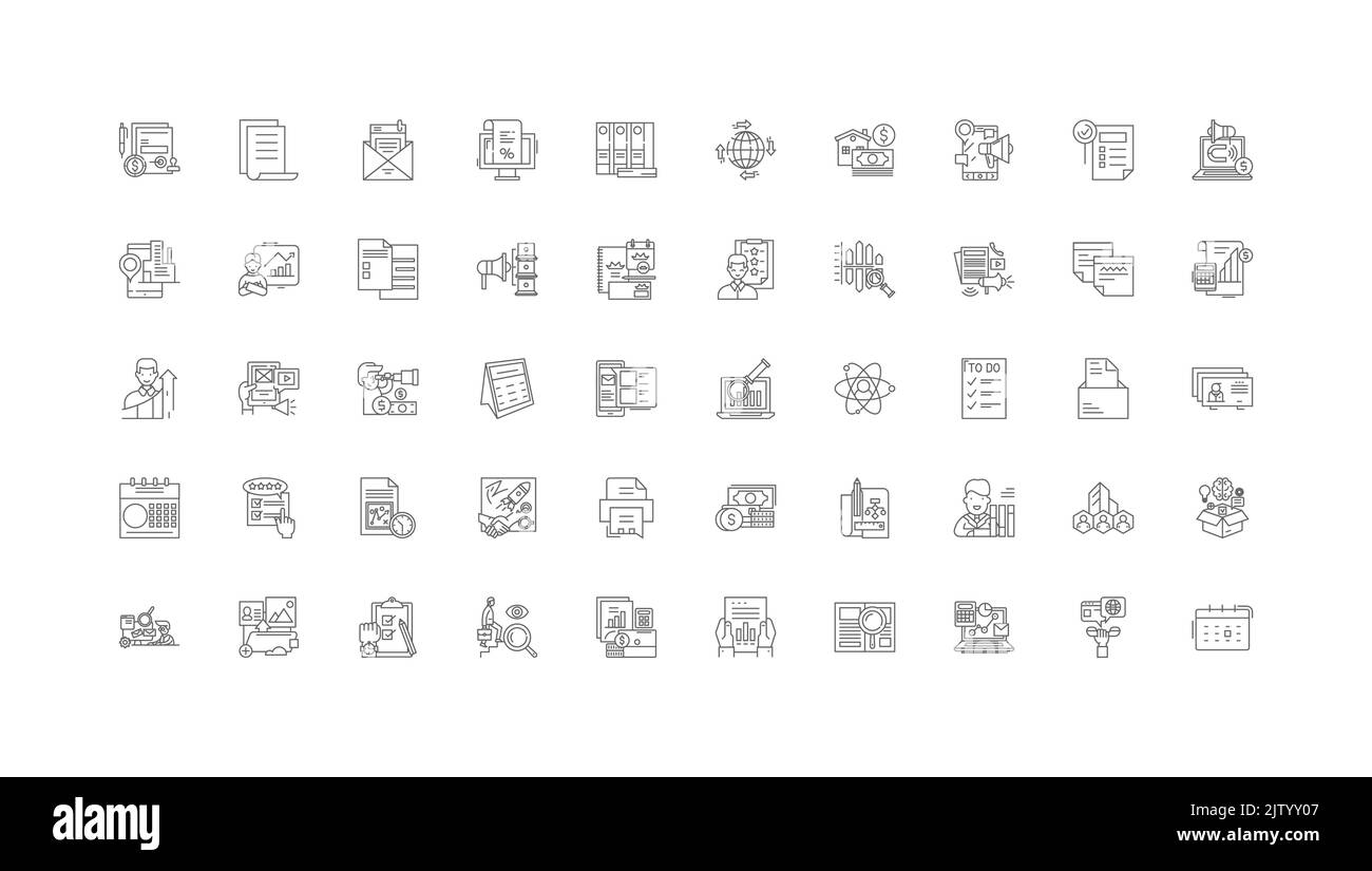 Programm-Ideen, lineare Symbole, Linienzeichen-Set, Vektorsammlung Stock Vektor