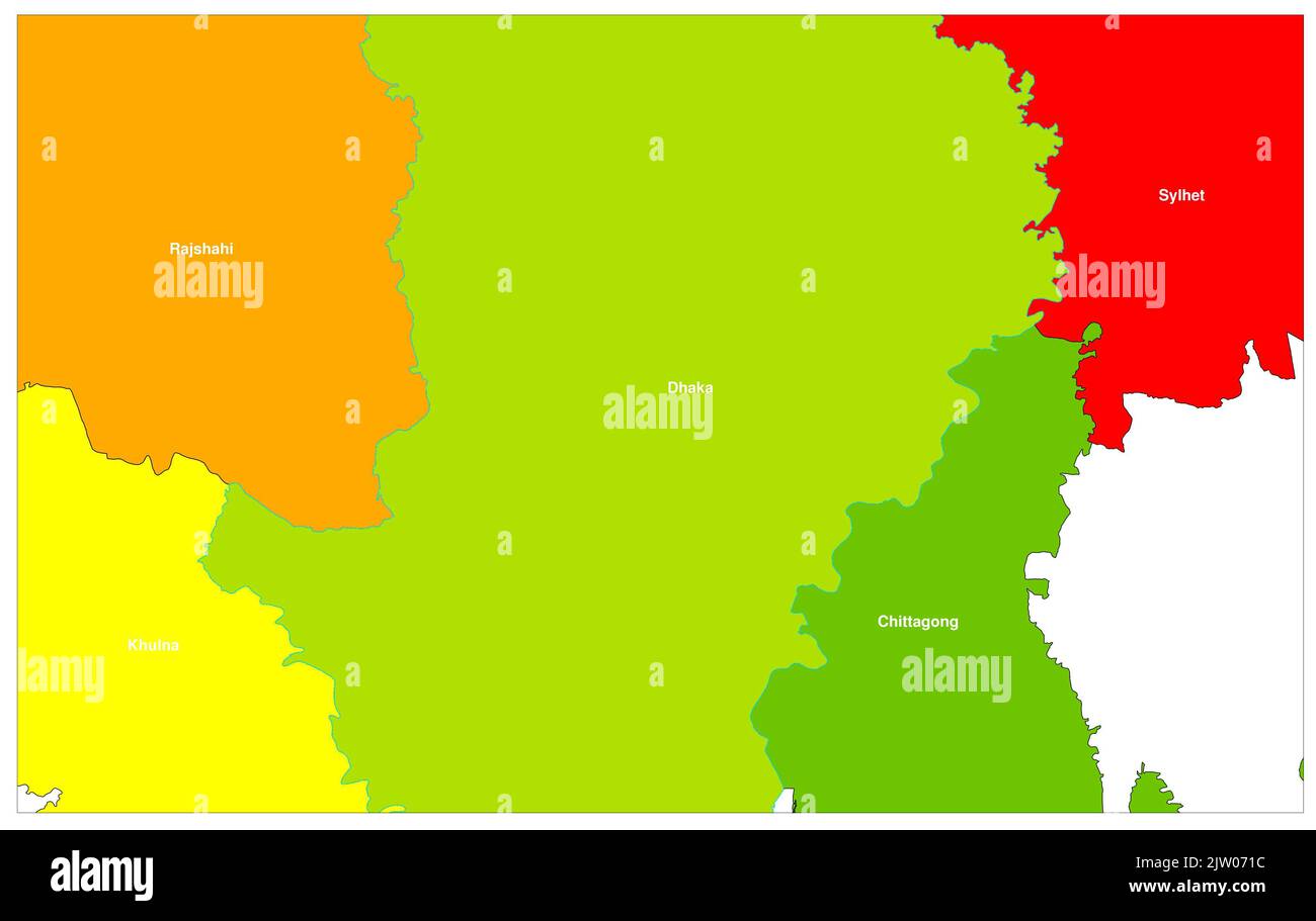 Bangladesch Unterschied verschiedene Bibhag-Vektor-Karte, Bangladesch-State-Karte Stockfoto