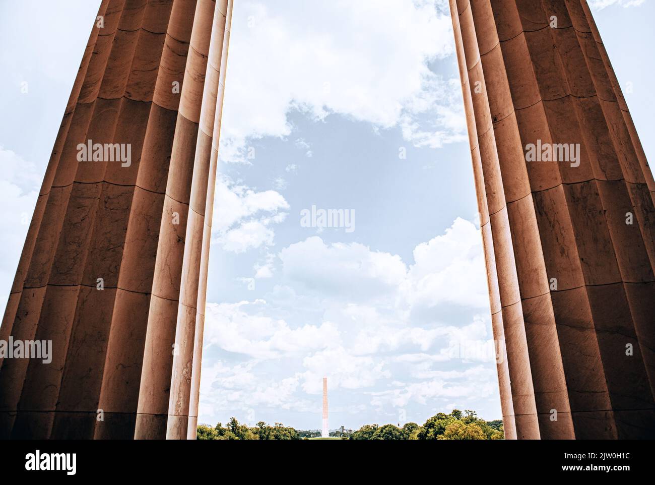 Blick auf das Washington Monument vom Lincoln Memorial Stockfoto