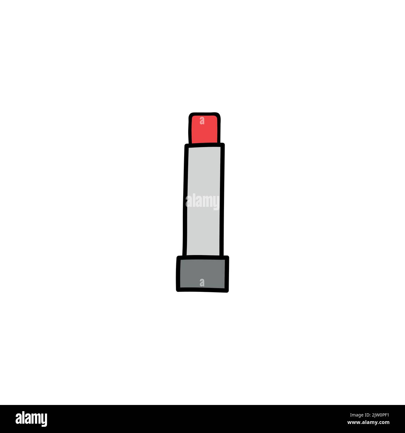Doodle farbigen Lippenstift-Symbol auf weißem Hintergrund isoliert. Stock Vektor