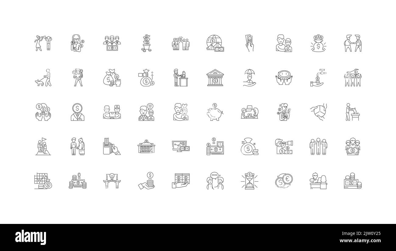Philanthropie-Konzeptdarstellung, lineare Symbole, Linienzeichen-Set, Vektorsammlung Stock Vektor