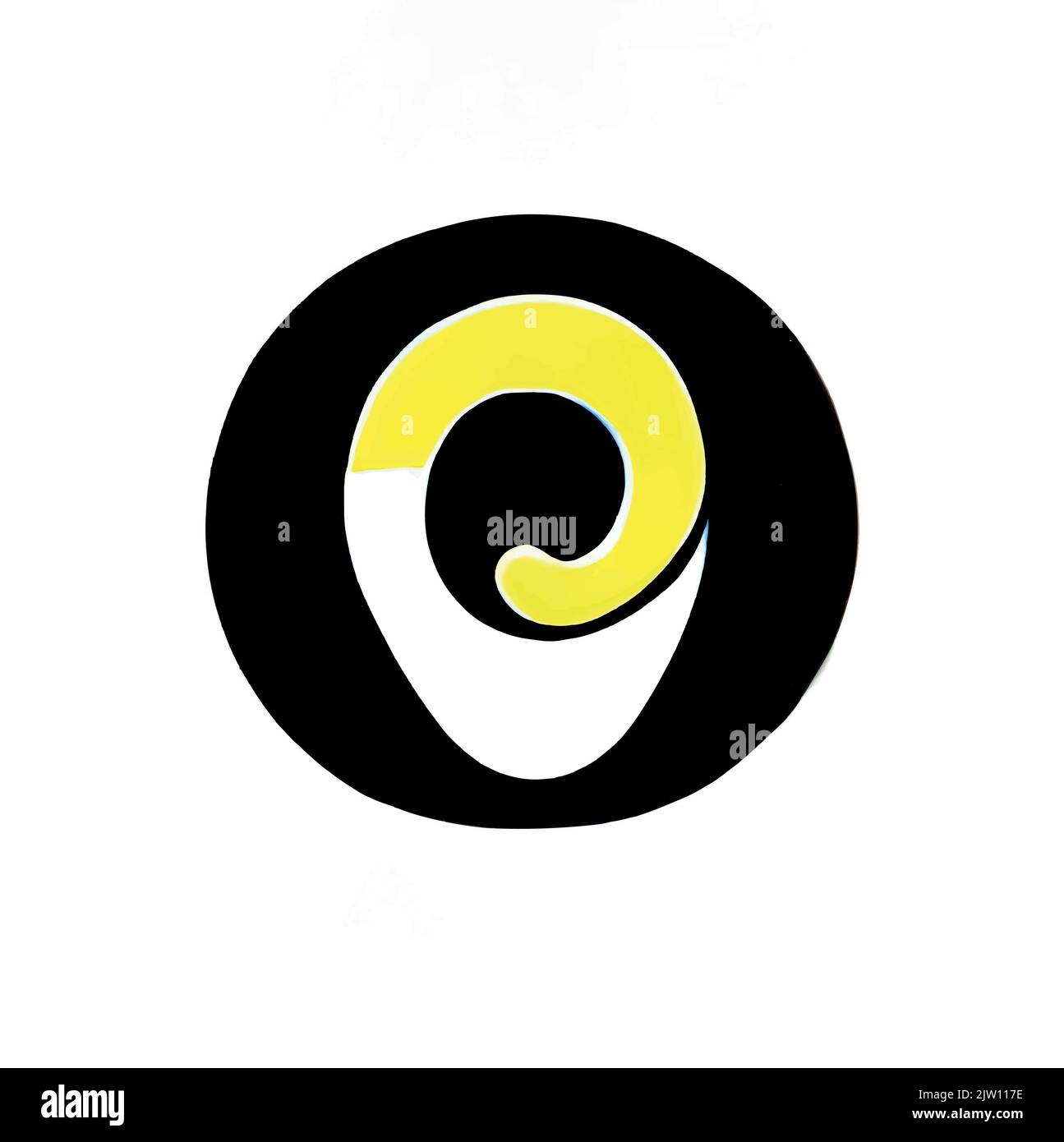 Ein Logo aus gelber und weißer, gewellter Linie in einem schwarzen Kreis auf dem weißen Hintergrund Stock Vektor