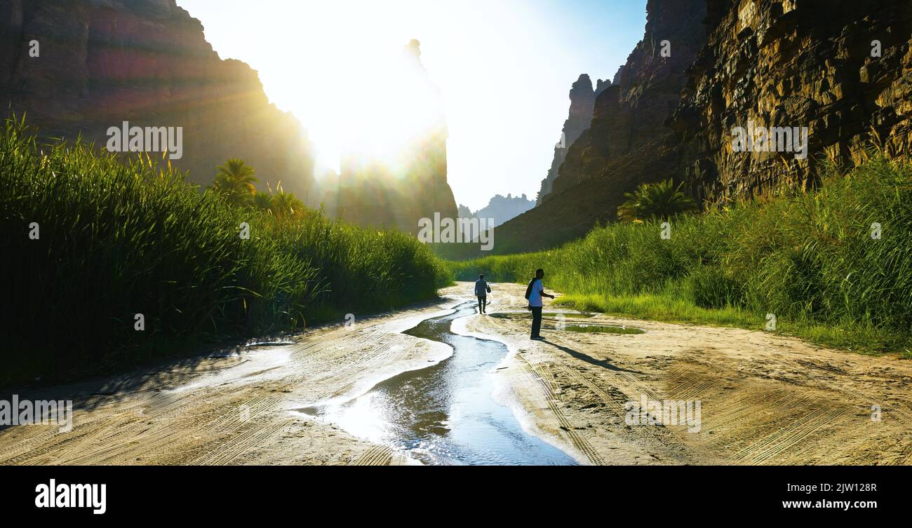 Eingang zum Tal von Wadi Disah, Saudi-Arabien. Stockfoto