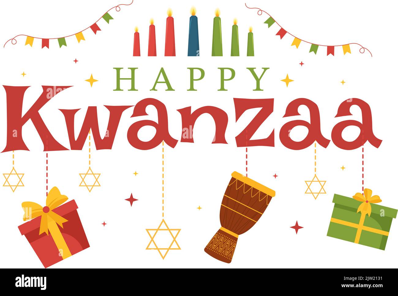 Happy Kwanzaa Holiday African Template Handgezeichnete Cartoon flache Illustration mit Order of Name of 7 Principles in Candles Symbols Design Stock Vektor