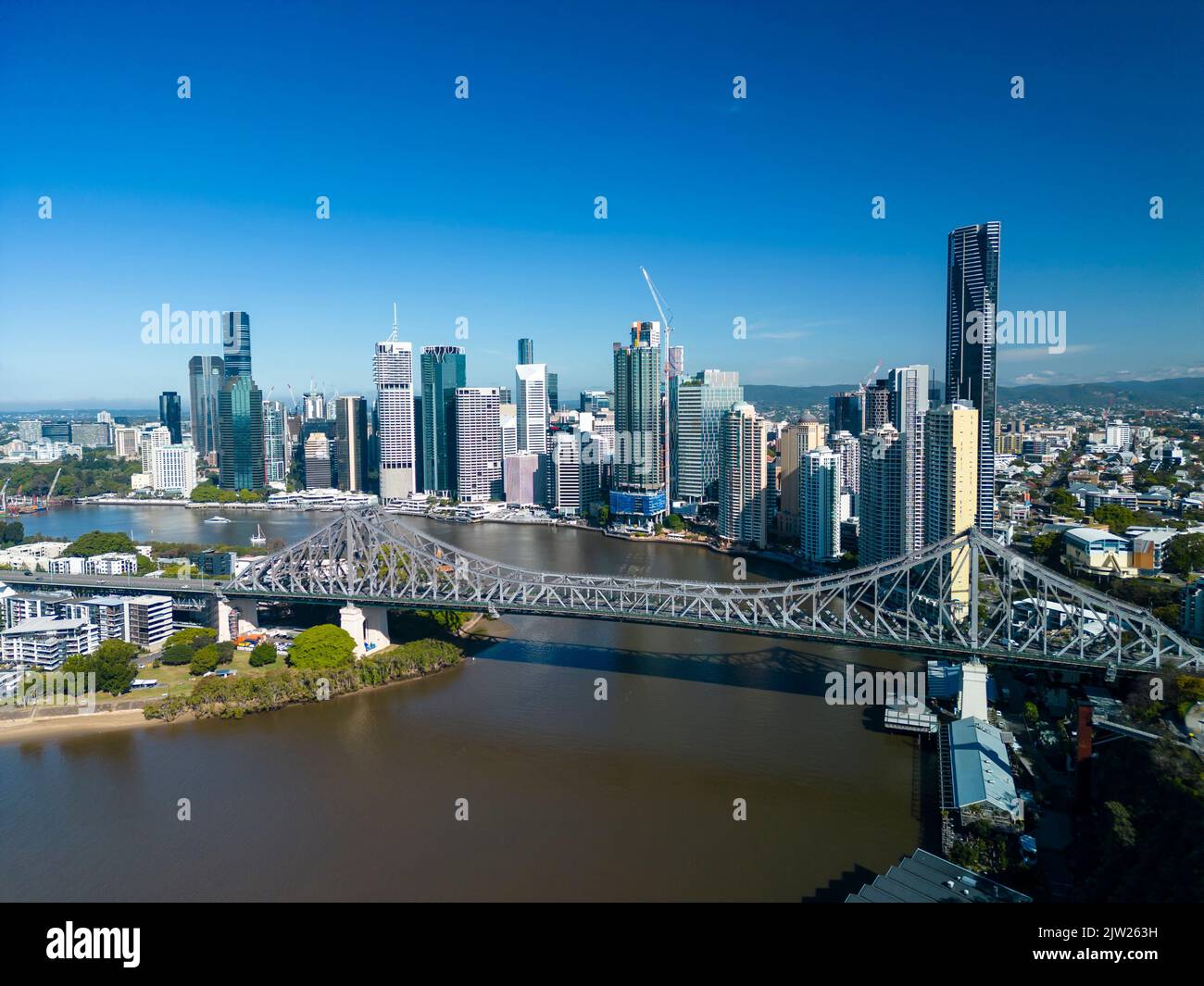Luftaufnahme der Stadt Brisbane in Australien am frühen Morgen Stockfoto