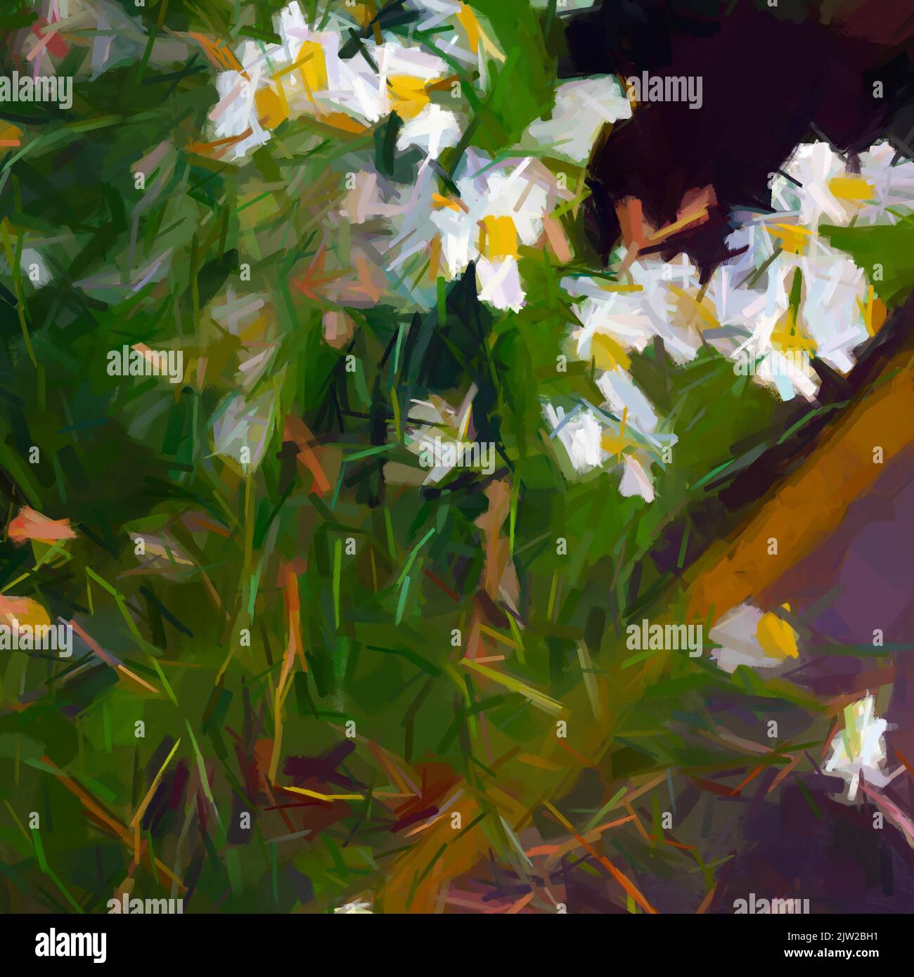 Abstrakte Gänseblümchen floralen Hintergrund, digitale Malerei Stockfoto