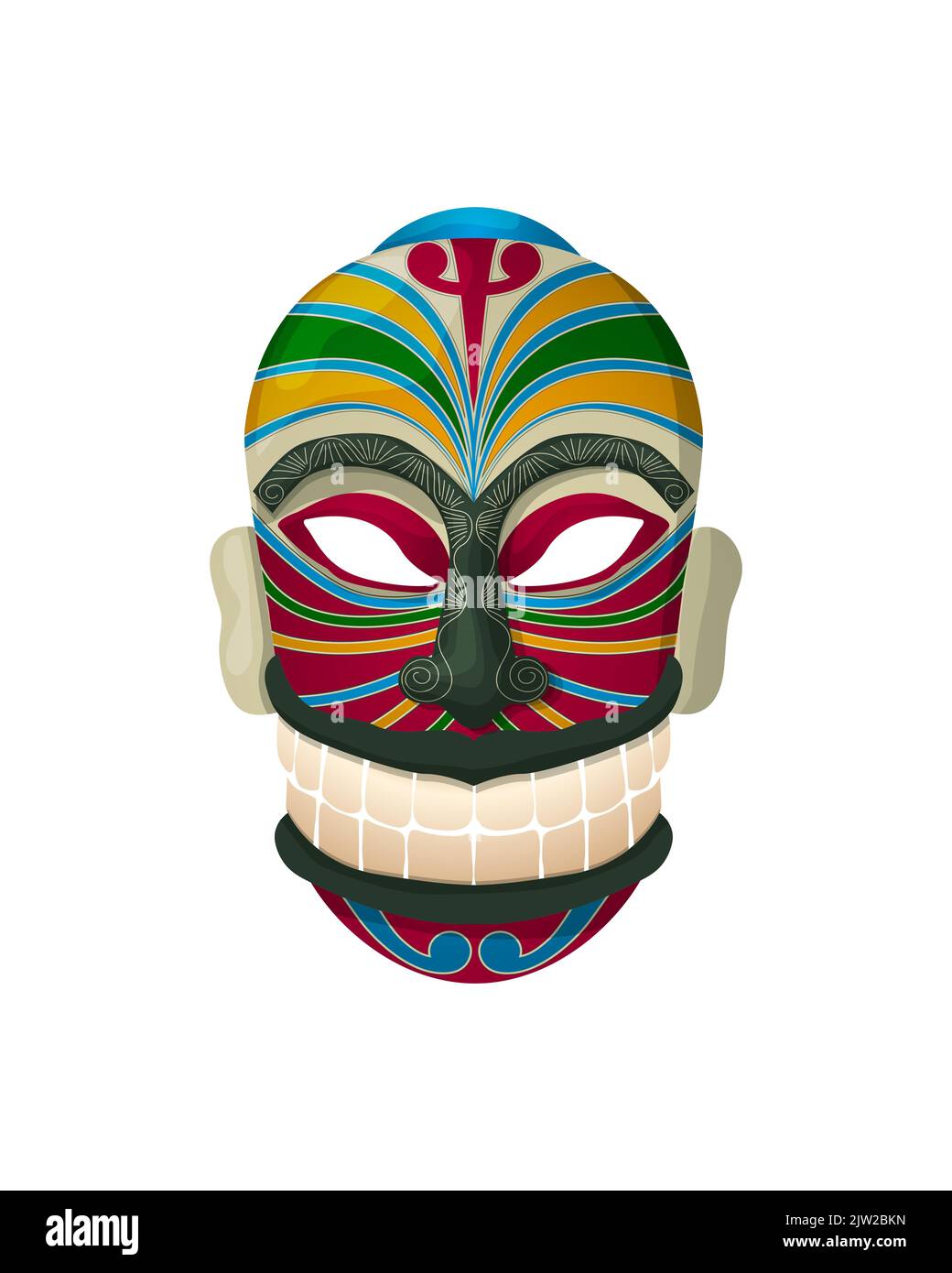 Maori-Maske, isoliertes Vektorobjekt auf weißem Hintergrund Stockfoto