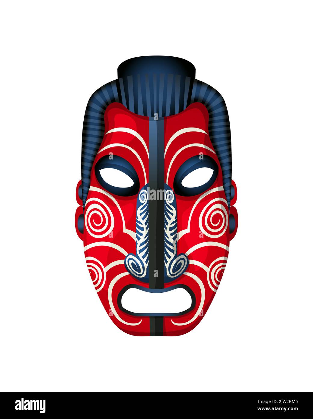 Maori-Maske, isoliertes Vektorobjekt auf weißem Hintergrund Stockfoto