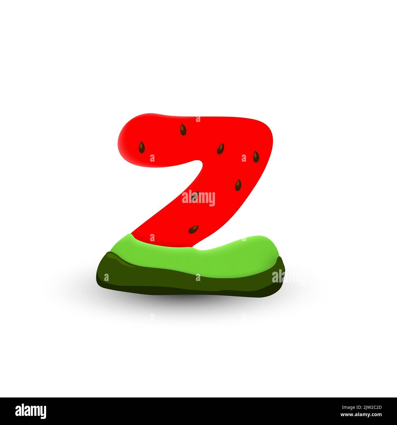 Wassermelone Buchstabe Z, 3d-Vektor-Symbol auf weißem Hintergrund Stockfoto