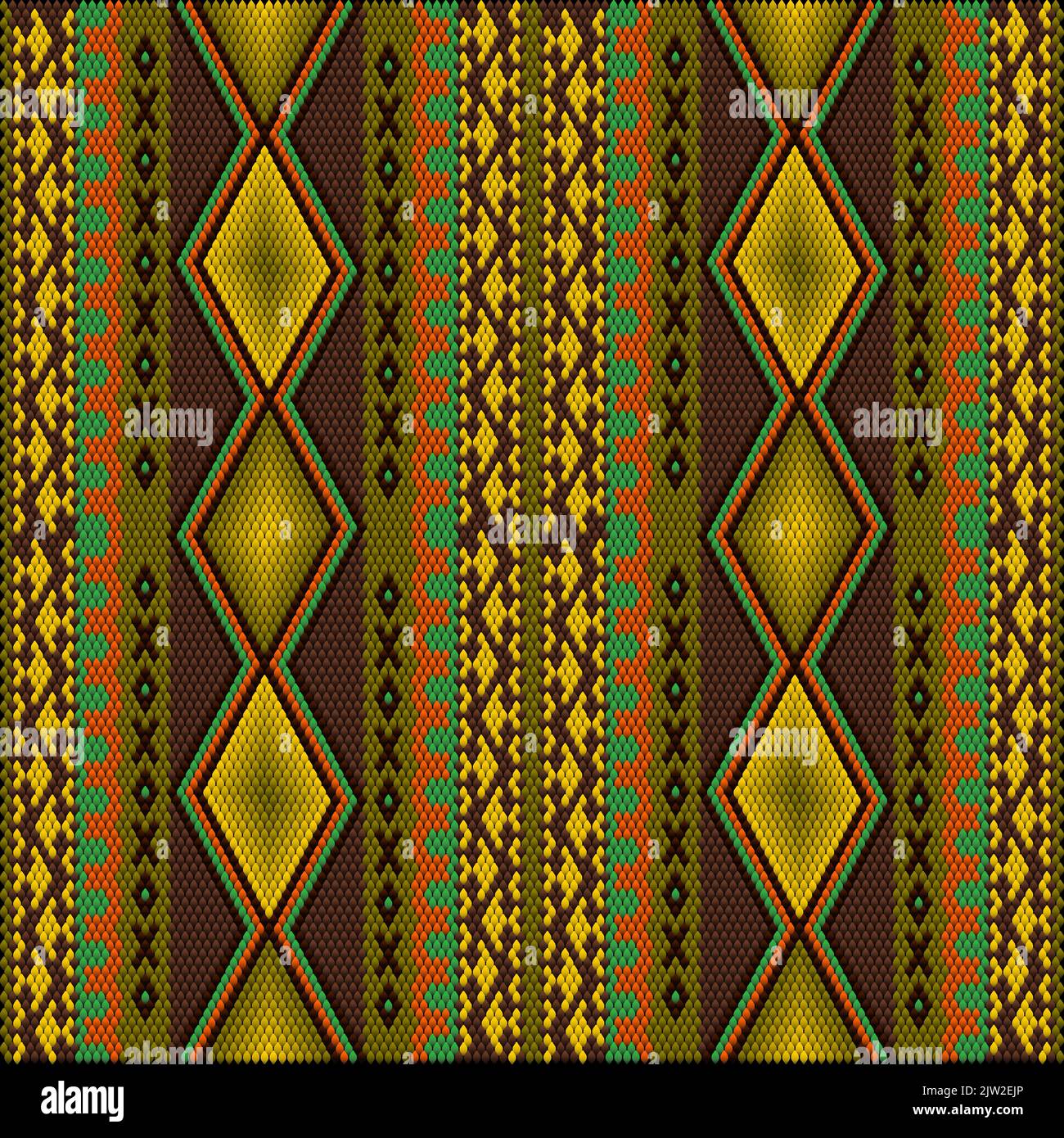 Ornament, Mosaik, ethnisch, Volksmuster. Er ist in hellen, saftigen, perfekt passenden Farben hergestellt. Stock Vektor