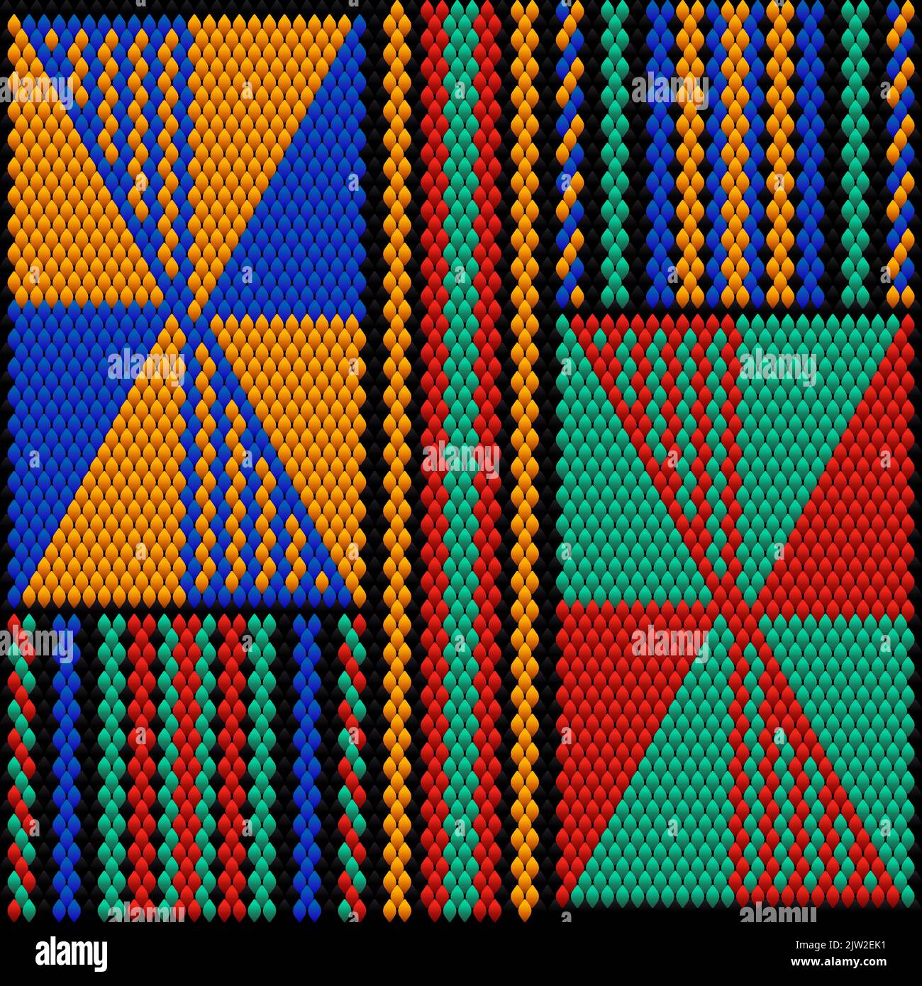 Ornament, Mosaik, ethnisch, Volksmuster. Er ist in hellen, saftigen, perfekt passenden Farben hergestellt. Stock Vektor