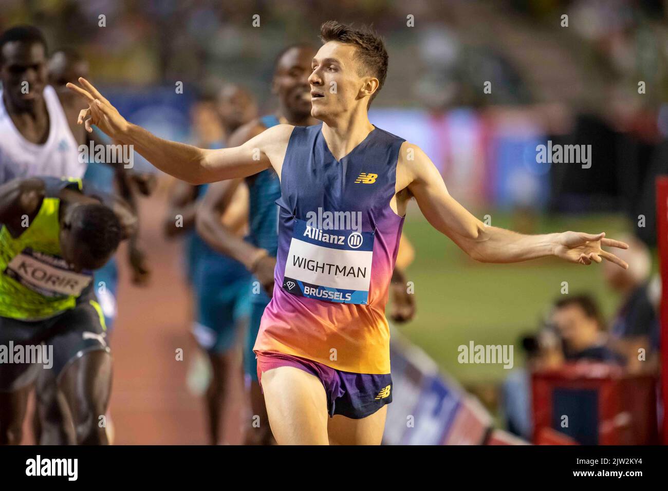 Brüssel, Belgien. 02. September 2022. Jake Wightman von GB&NI gewinnt die Herren 800m während des Allianz Memorial Van Damme 2022, Teil der Diamond League Serie 2022 im King Baudouin Stadium am 02. September 2022 in Brüssel, Belgien. Foto von Gary Mitchell/ Quelle: Gary Mitchell, GMP Media/Alamy Live News Stockfoto