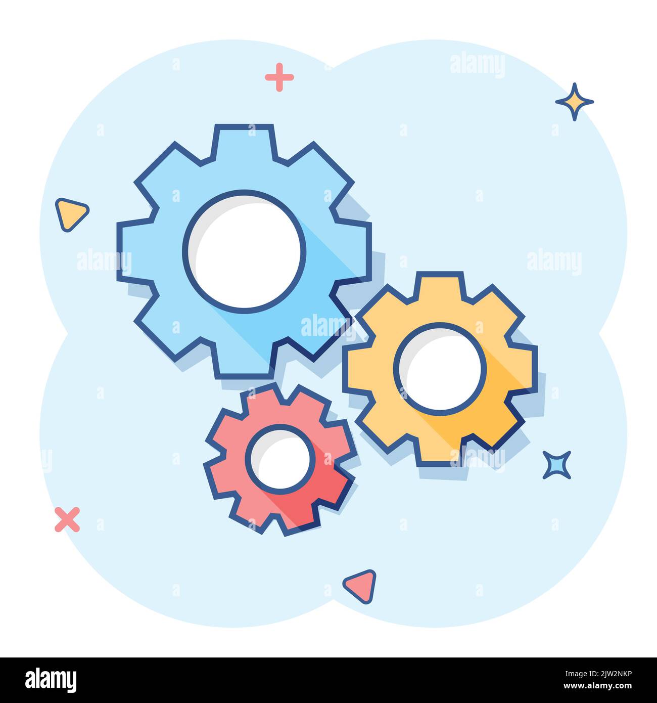 Vektor cartoon Zahnradsymbol im Comic-stil. Zahnrad Konzept Abbildung Piktogramm. Zahnrad Zahnrad business splash Wirkung Konzept. Stock Vektor