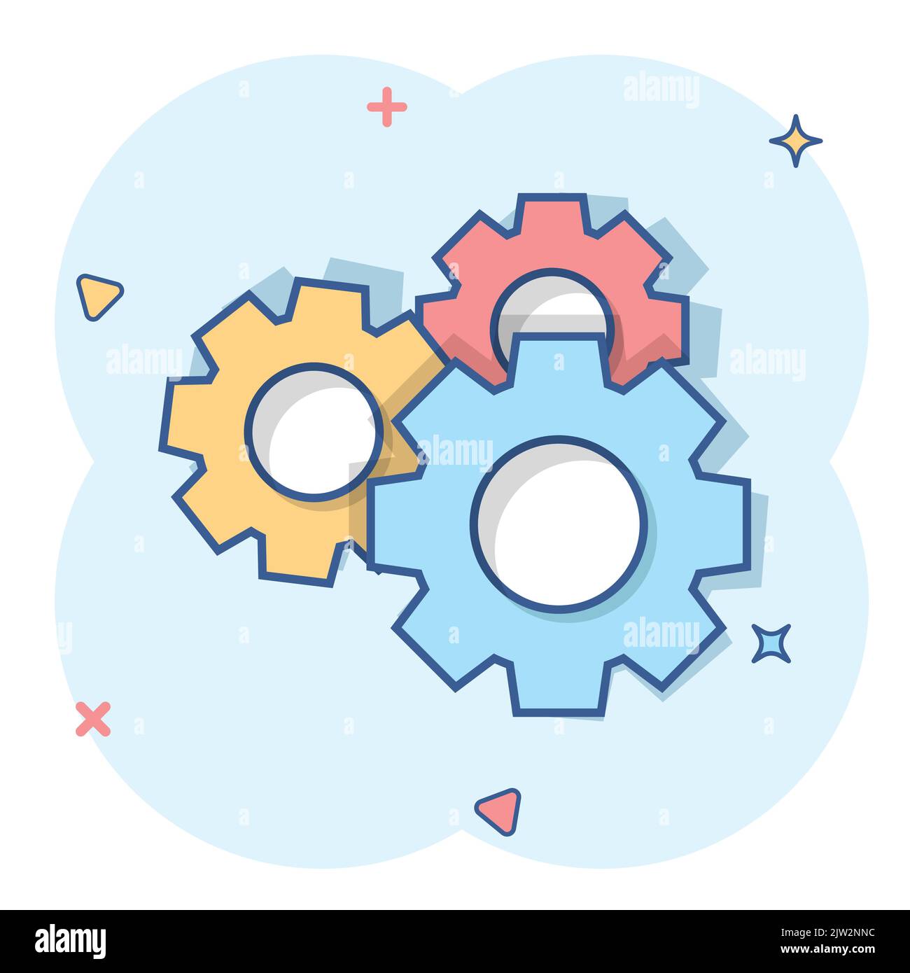 Vektor cartoon Zahnradsymbol im Comic-stil. Zahnrad Konzept Abbildung Piktogramm. Zahnrad Zahnrad business splash Wirkung Konzept. Stock Vektor