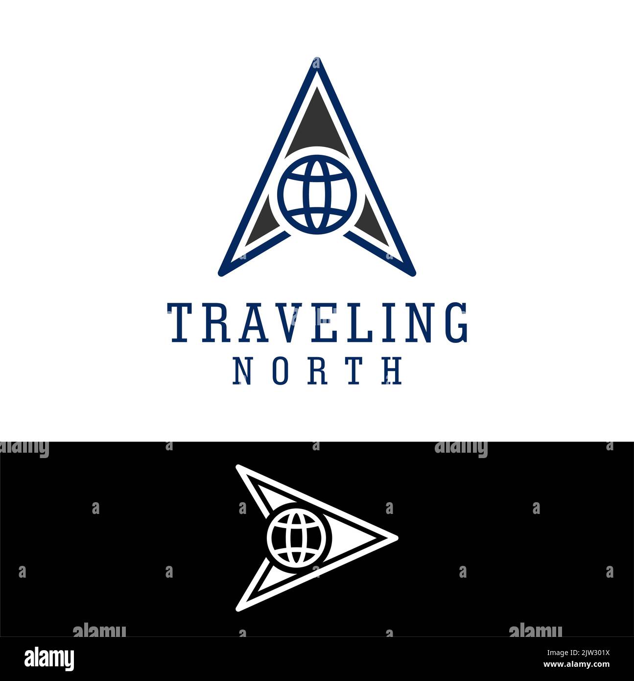 Globus und Pfeilkopf geeignet für das Logo der Reisegesellschaft Stock Vektor