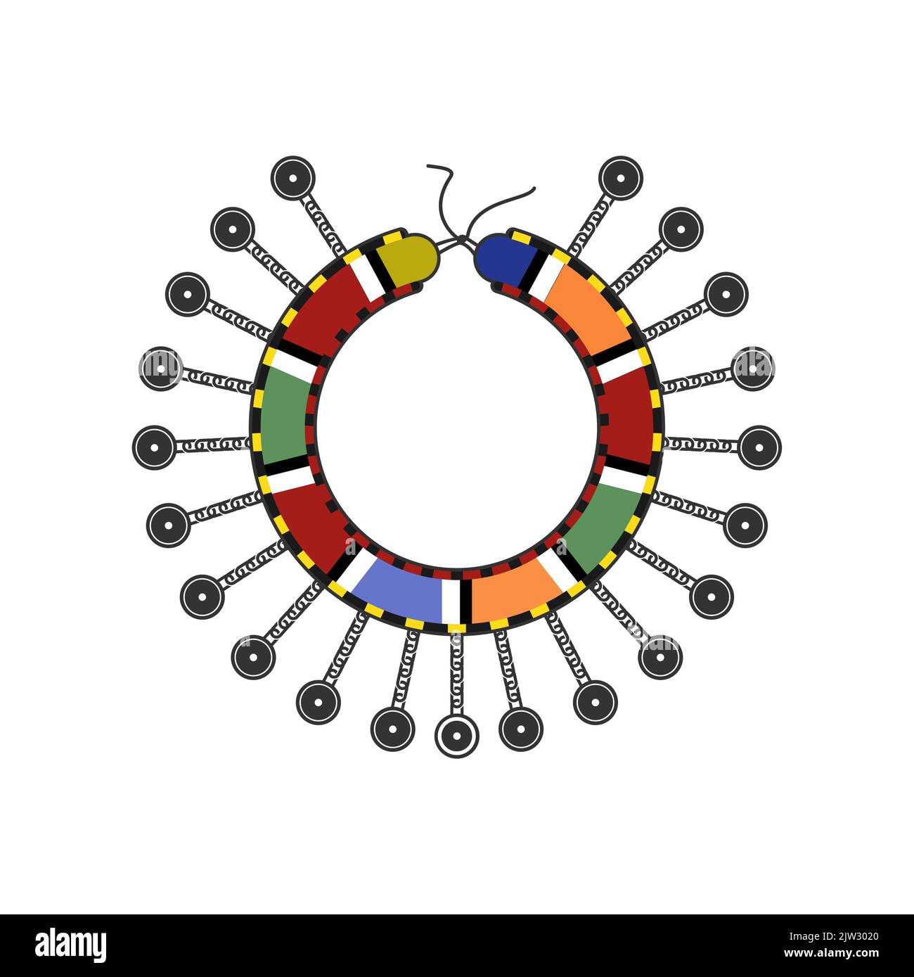 Traditionelle Kenianische Bunte Perlen Halskette, Mit Kette Und Münzen Vektor Illustration Stock Vektor