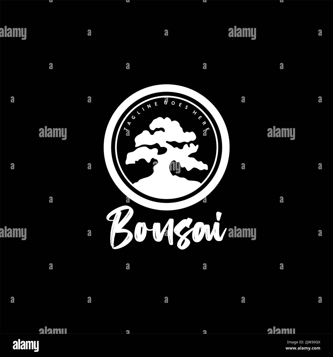 Orientalische Bonsai Silhouette, japanischer Mini Small Plant Tree Logo Design-Vektor Stock Vektor