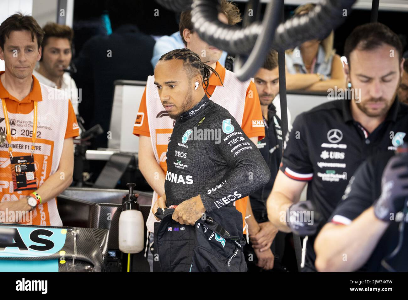 ZANDVOORT - Lewis Hamilton (Mercedes) während des freien Trainings 3. vor dem Großen Preis der Niederlande F1 auf dem Circuit Zandvoort am 3. September 2022 in Zandvoort, Niederlande. REMKO DE WAAL Stockfoto