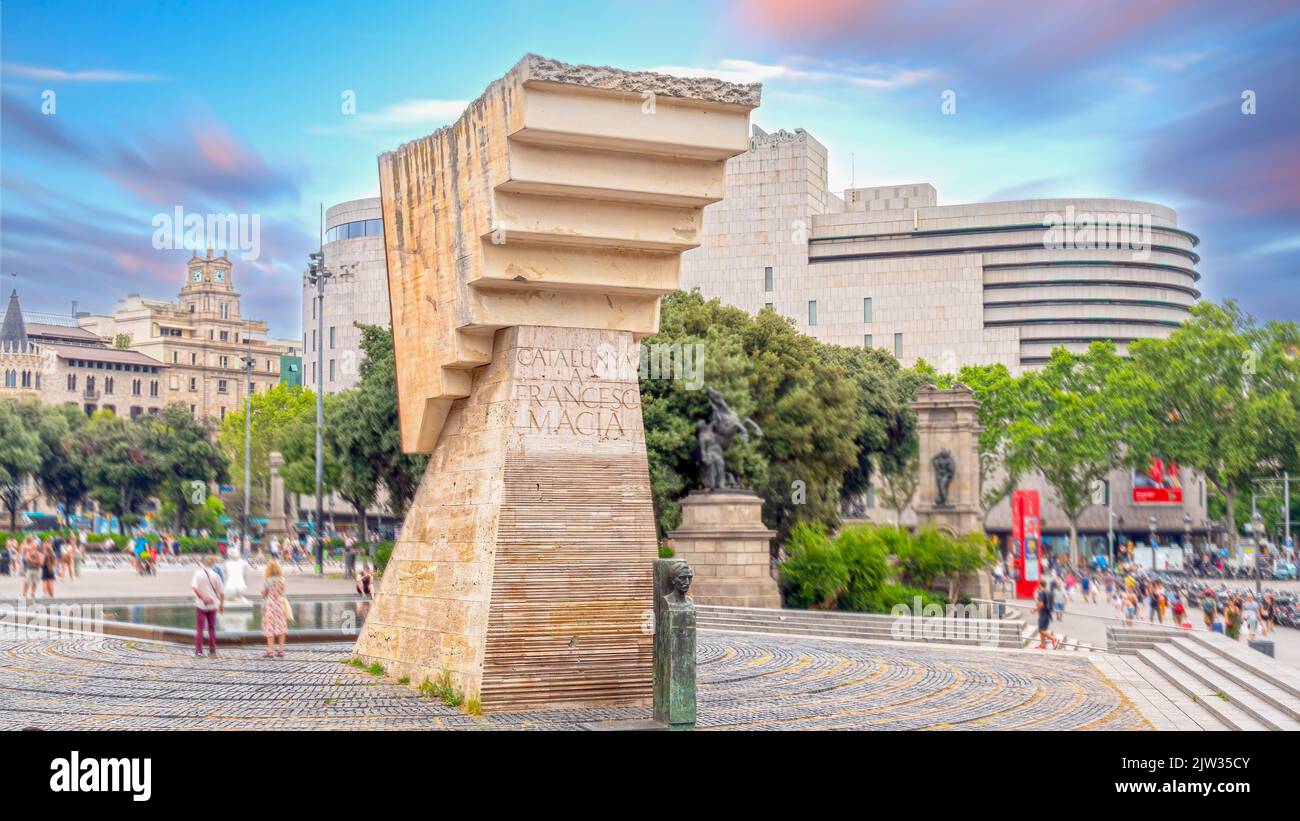 Denkmal von Francesc Macia auf der Plaza de Catalonia Stockfoto