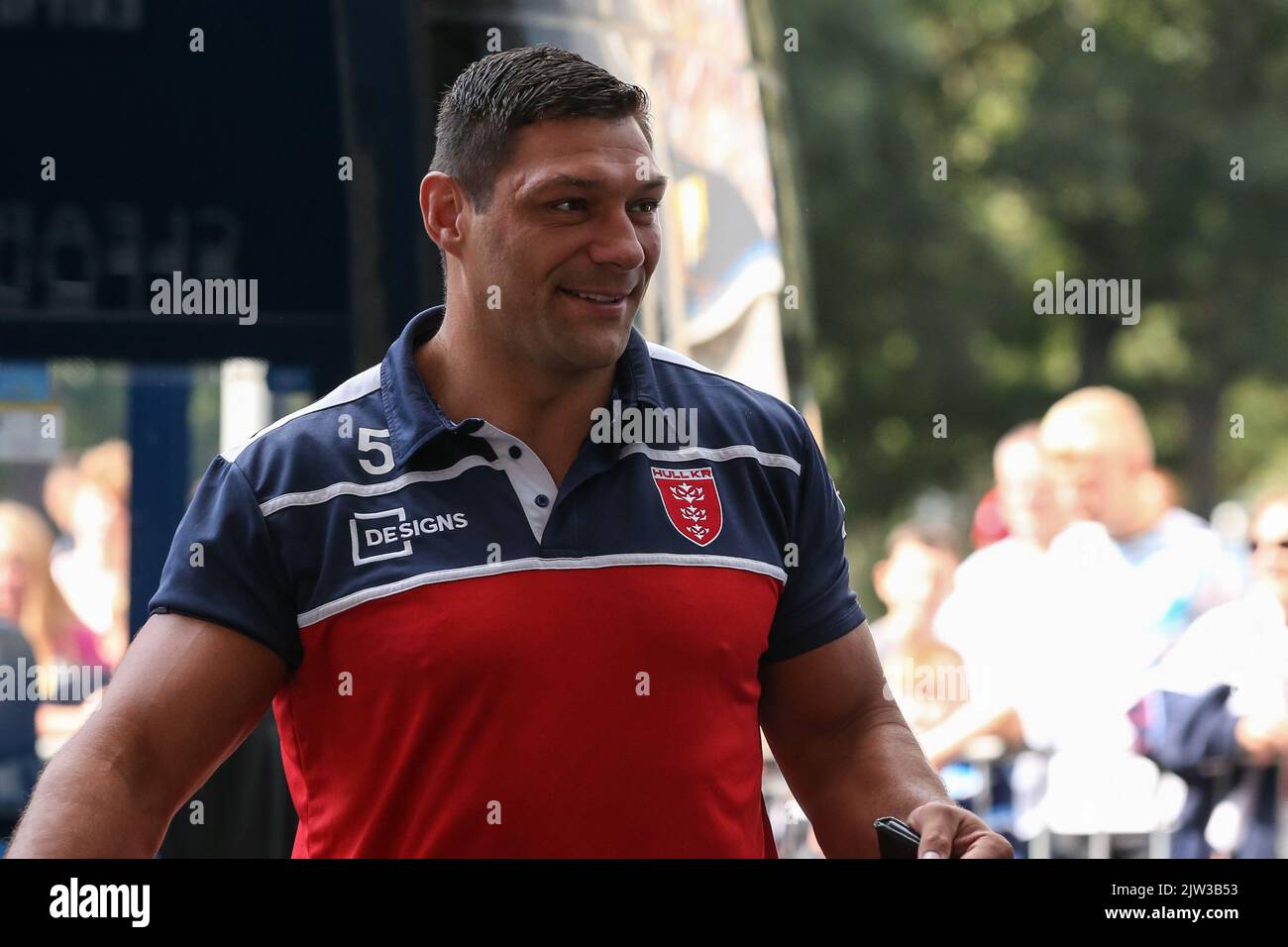 Ryan Hall #5 von Hull KR kommt im MKM Stadium, Hull, Großbritannien, 3.. September 2022 an (Foto von David Greaves Fotos/ Via/Nachrichtenbilder) Stockfoto