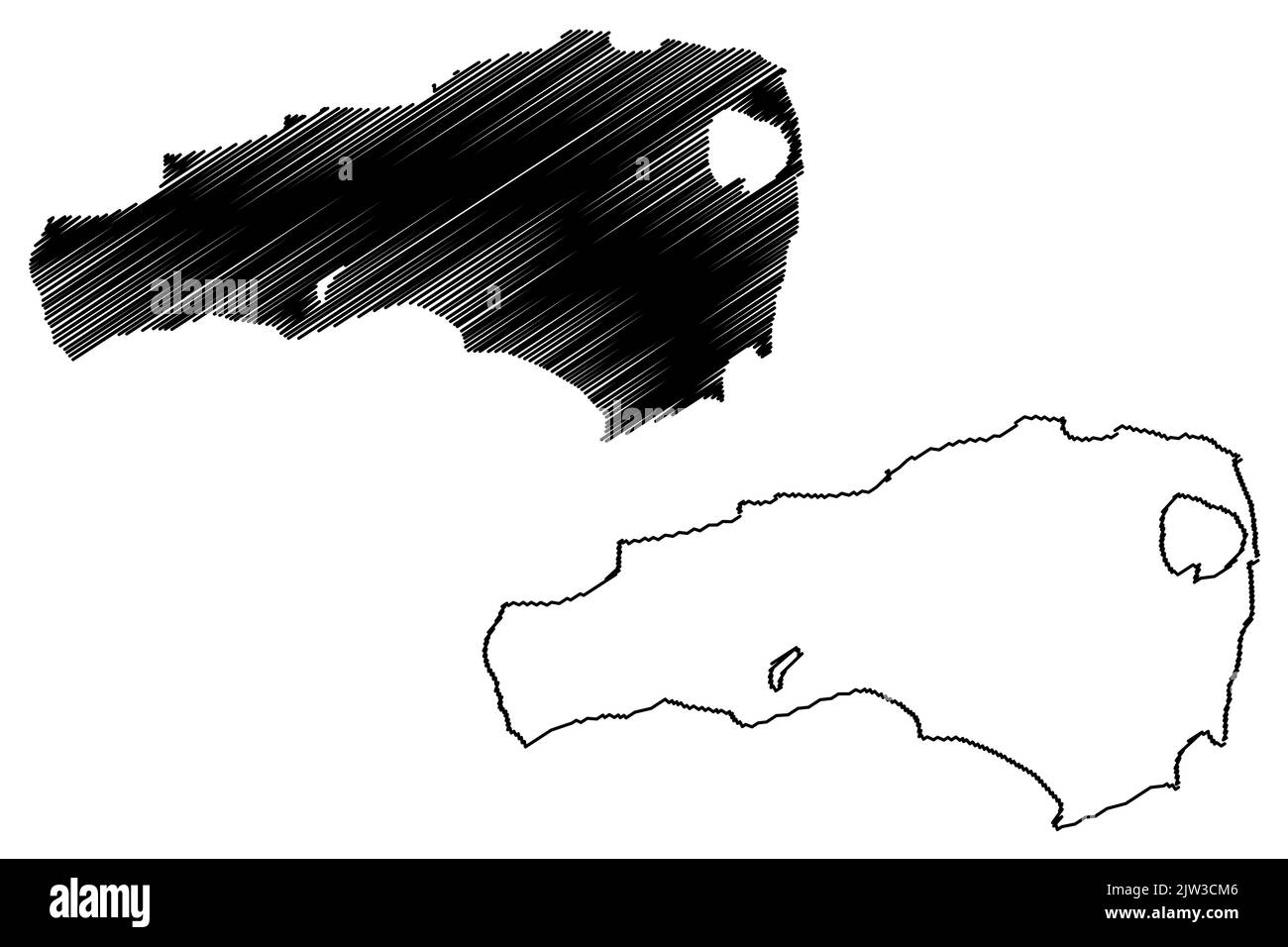 Rum Cay Island (Commonwealth of the Bahamas, Cenrtal America, Karibische Inseln) Kartenvektordarstellung, Scribble-Skizze Mamana und Santa Maria de la Stock Vektor