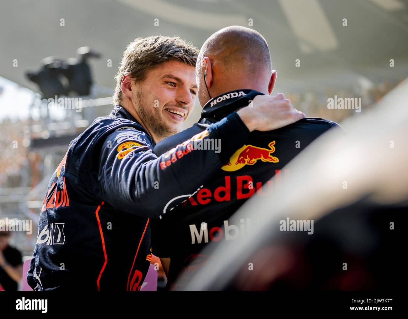 ZANDVOORT - Max Verstappen (Oracle Red Bull Racing) nach dem Qualifying vor dem Grand Prix der Niederlande F1 auf dem Circuit van Zandvoort am 3. September 2022 in Zandvoort, Niederlande. REMKO DE WAAL Stockfoto