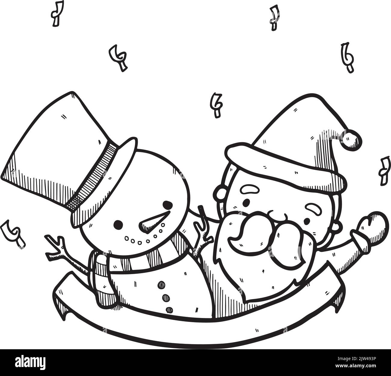 Schneemann und Santa Clause Weihnachten Doodle Hand Zeichnung Vektor