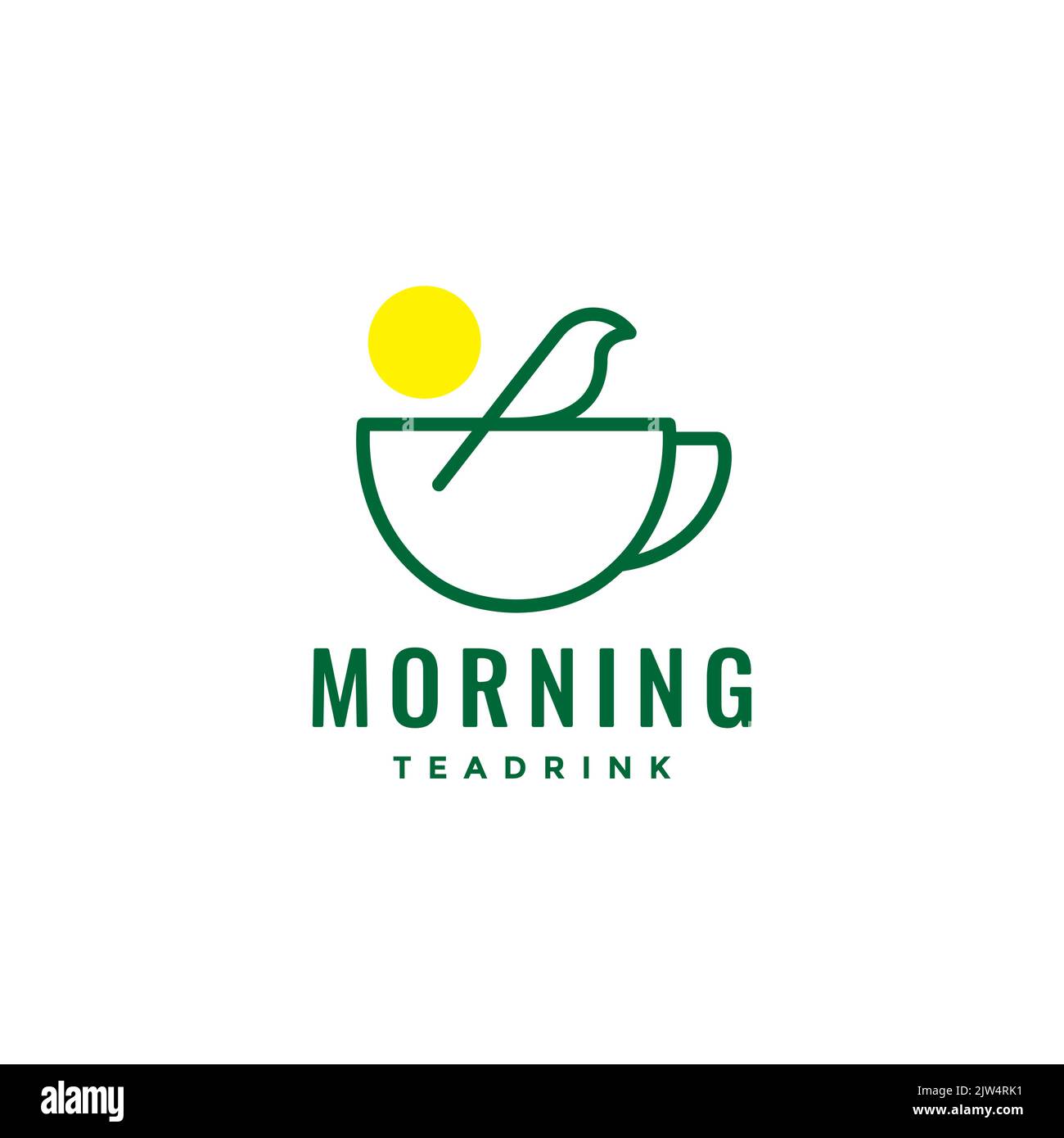 tasse Tee mit Vogel-Morgenaufgangs-Logo Stock Vektor