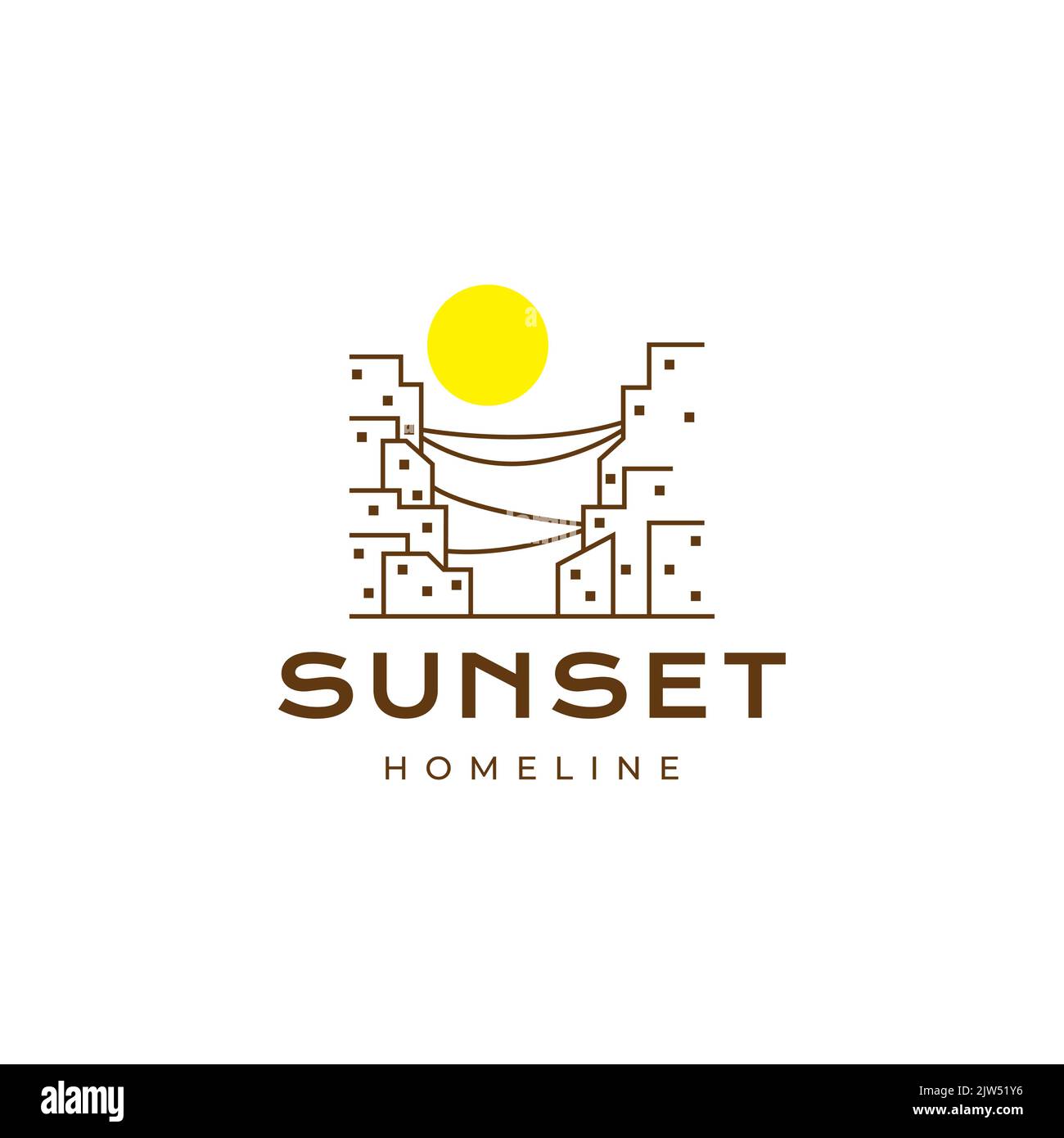 Stadthaus minimal mit Sonnenuntergang Logo Design Stock Vektor