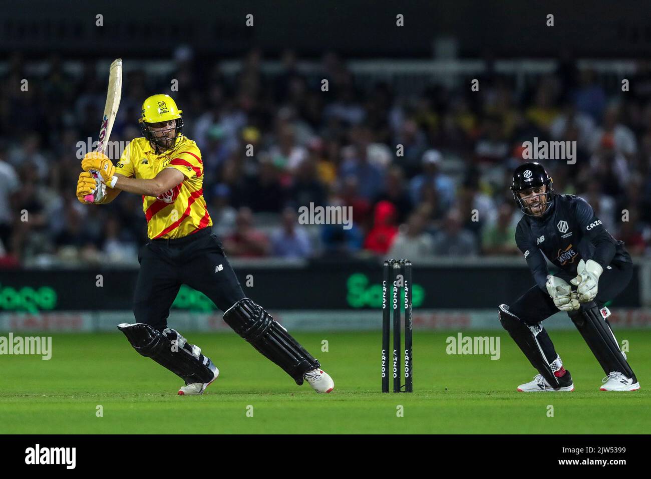 Trent Rockets' Dawid Malan während des Finales der Hundert Herren Trent Rockets gegen Manchester Originals an der Trent Bridge, Nottingham, Großbritannien, 3.. September 2022 (Foto von Ben Whitley/News Images) Stockfoto