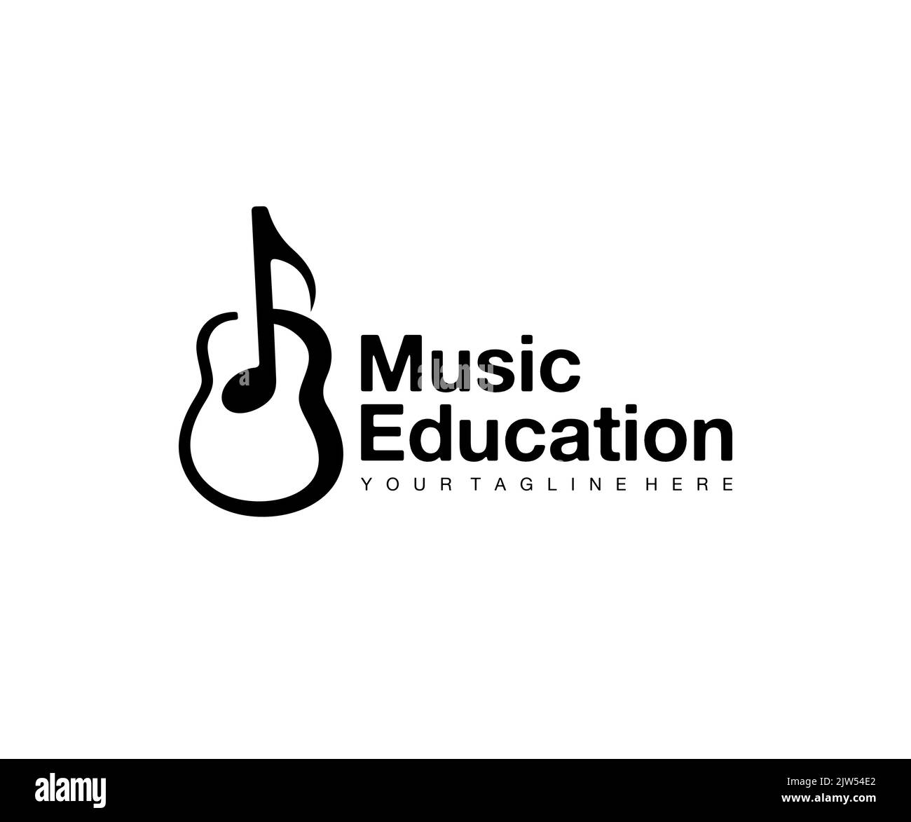 Musikunterricht, Noten und Gitarre, Logo-Design. Musikinstrument, Musikschule und Musik, Vektordesign und Illustration Stock Vektor