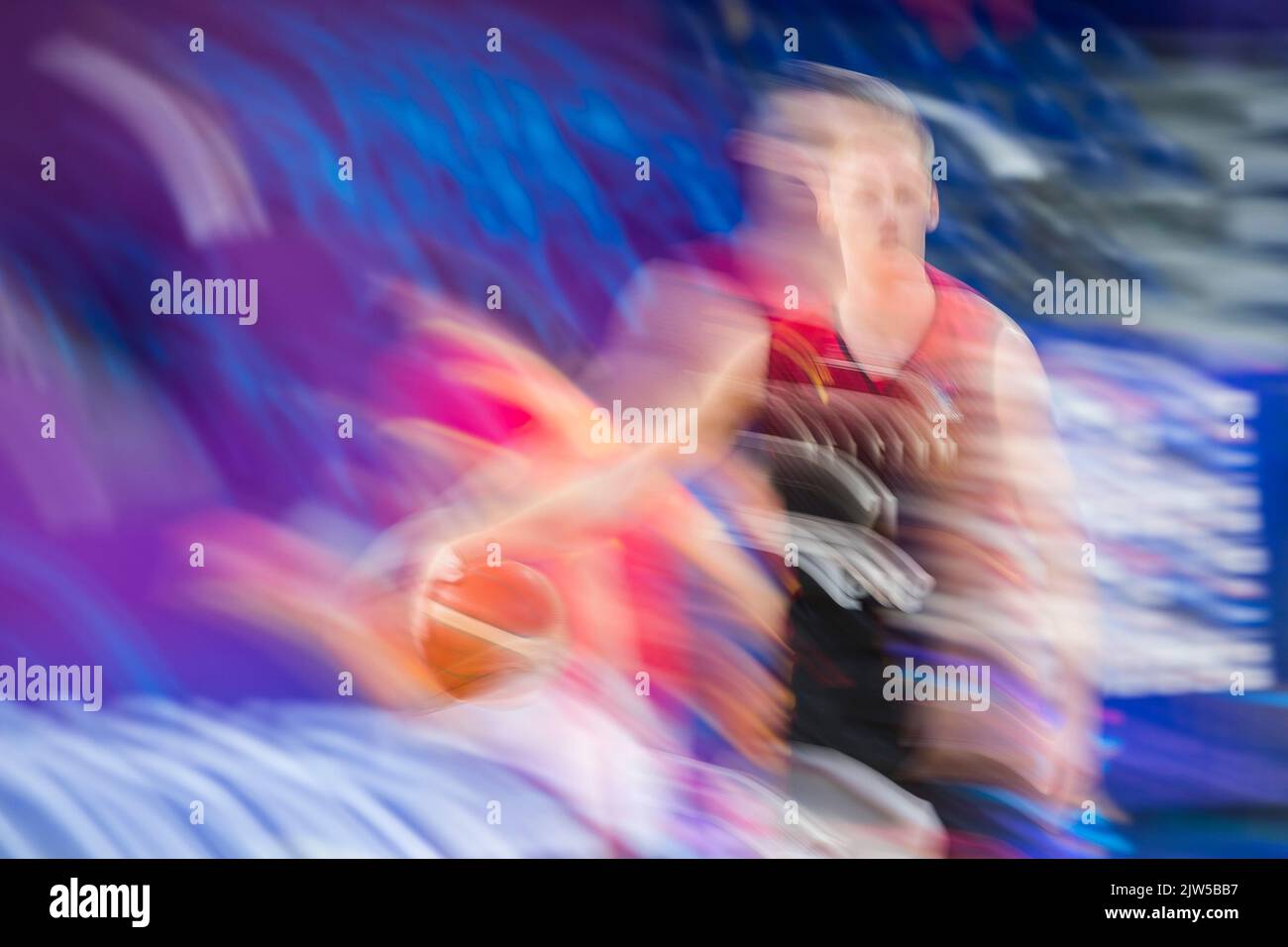 Vrenz Bleijenbergh aus Belgien vor dem Spiel zwischen Montenegro und den belgischen Löwen, Spiel zwei von fünf in der Gruppe A beim EuroBasket 2022, Samstag, 03. September 2022, in der Tbilisi Arena, in Tiflis, Georgien. Die Basketball-Europameisterschaft findet vom 1. Bis 18. September statt. BELGA FOTO NIKOLA KRSTIC Stockfoto