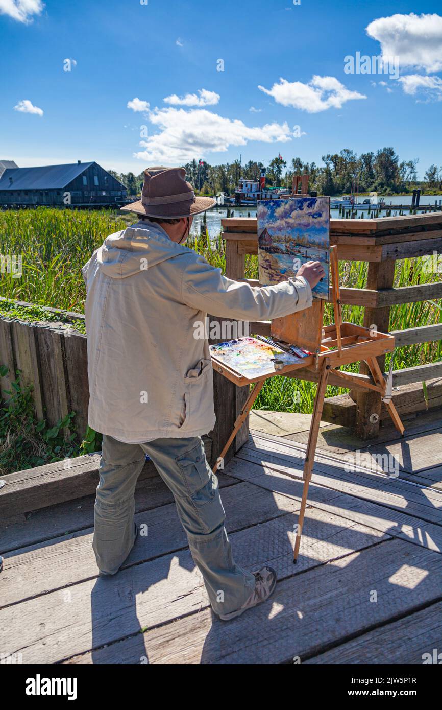 Gemälde und Künstler beim Grand Prix of Art 2022 in Steveston British Columbia, Kanada Stockfoto