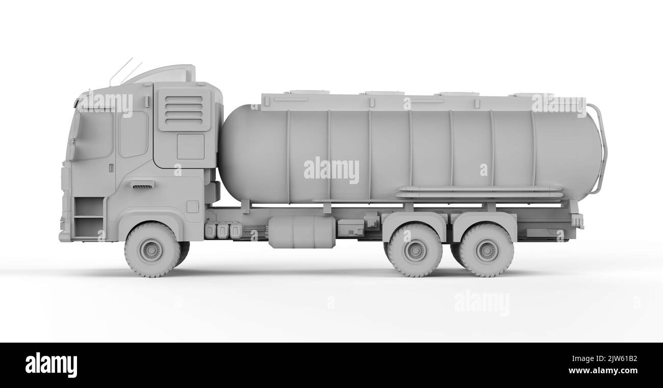 3D Rendering weißen logistischen Öltank Sattelschlepper oder LKW-Modell auf weißem Hintergrund Stockfoto
