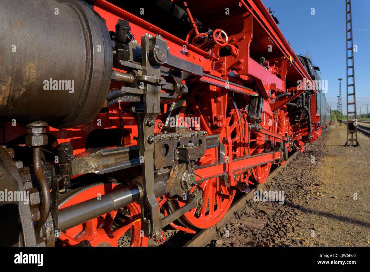 Vorderteil des Fahrgetriebes einer Dampflokomotive Stockfoto