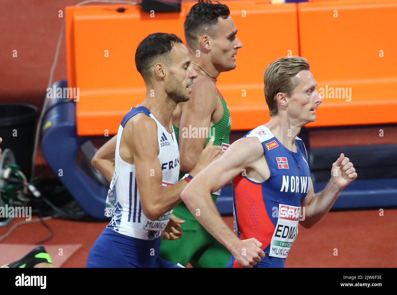 Azzedine Habz aus Frankreich, Ferdinand Kvan Edman aus Norwegen und Istvan Szogi aus Hongrie während der Leichtathletik-Europameisterschaften 2022 am 15. August 2022 in München, Deutschland - Foto Laurent Lairys / DPPI Stockfoto