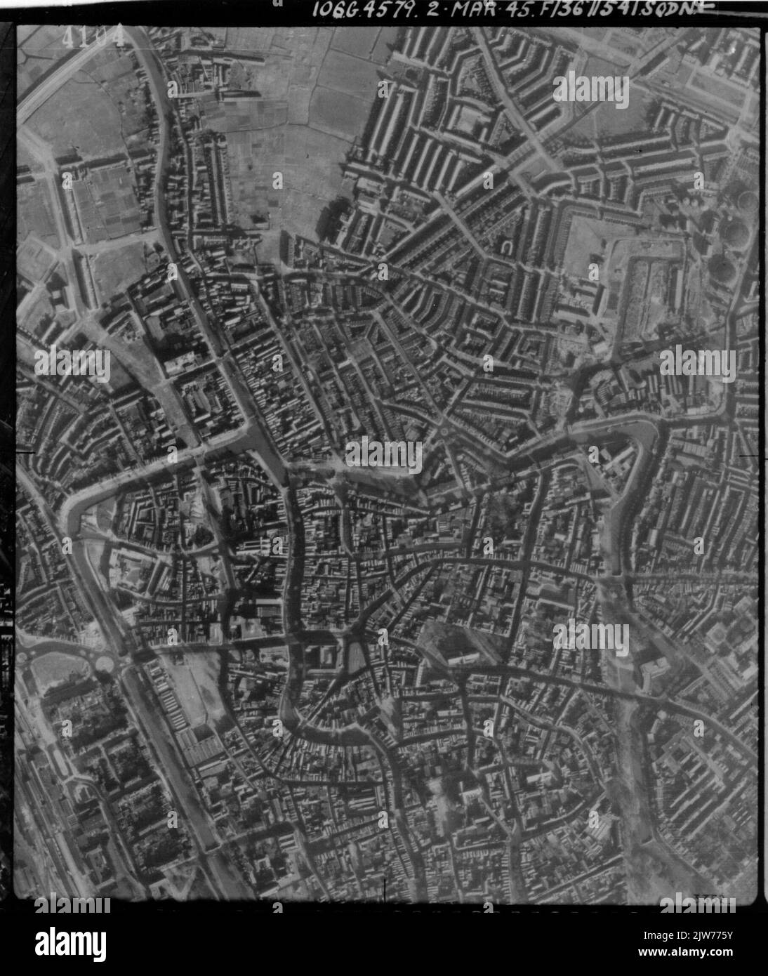 Vertikale Luftaufnahme des nördlichen Teils der Stadt Utrecht. Stockfoto