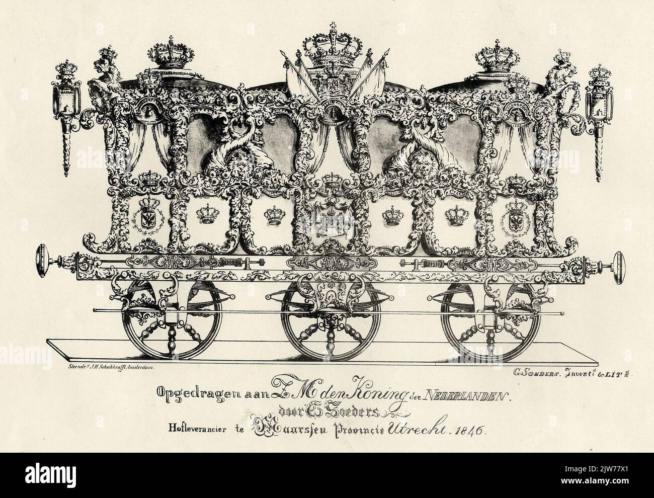 Dem König der Niederlande gewidmet. / Von G. Suders / Hofvermantier in der Provinz Maarsen in Utrecht. 1846. Recto, Under Stockfoto