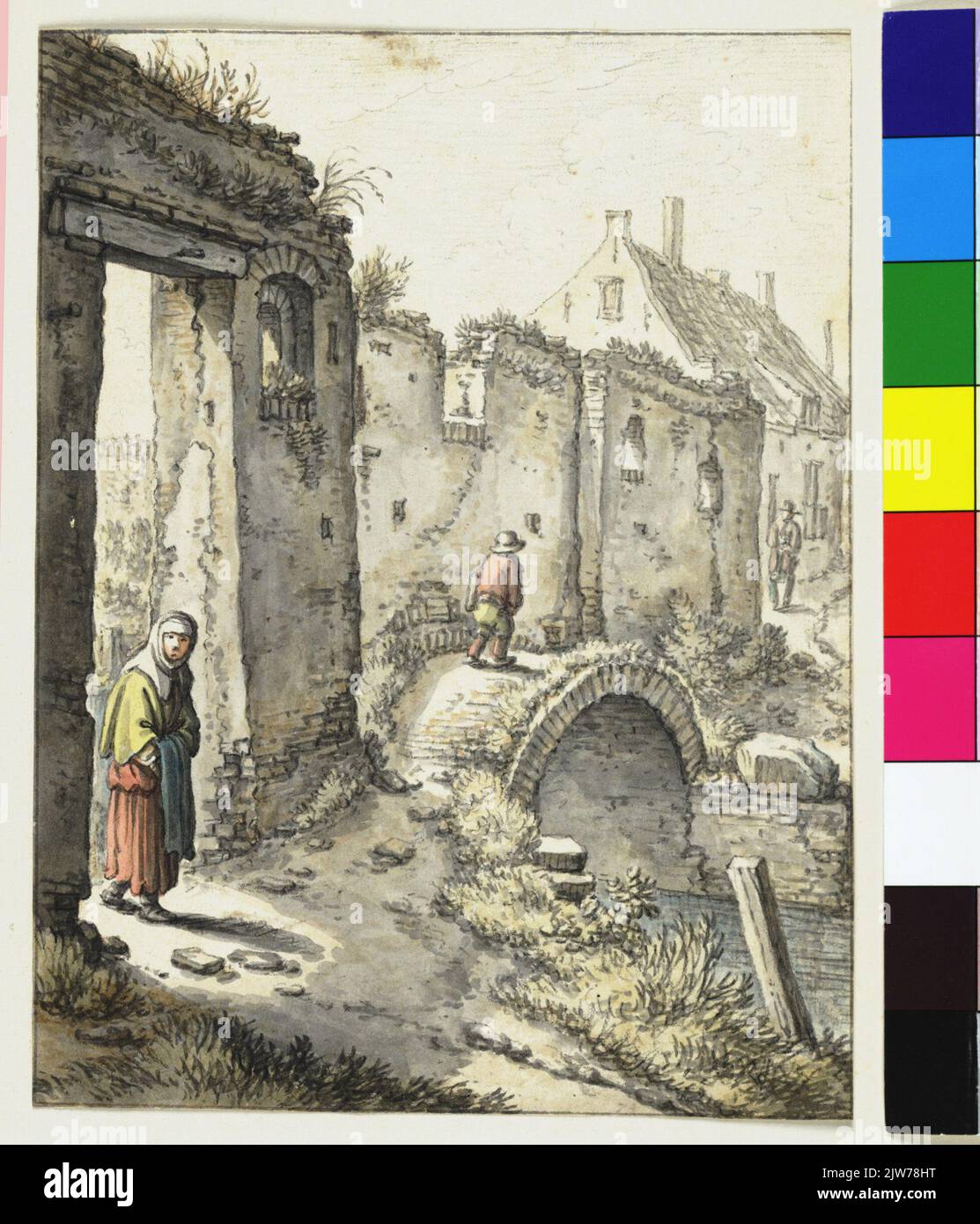 Dieser von Herman Saftleven auf Danersijde signierte Name ist Swartte Waters Poort Stockfoto