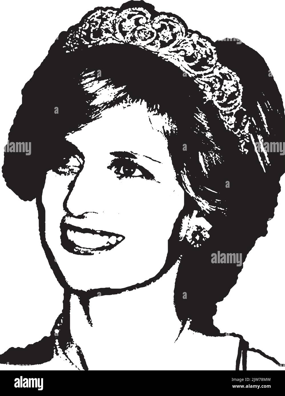 Prinzessin Diana schwarz-weiß Skizzenbild Stock Vektor