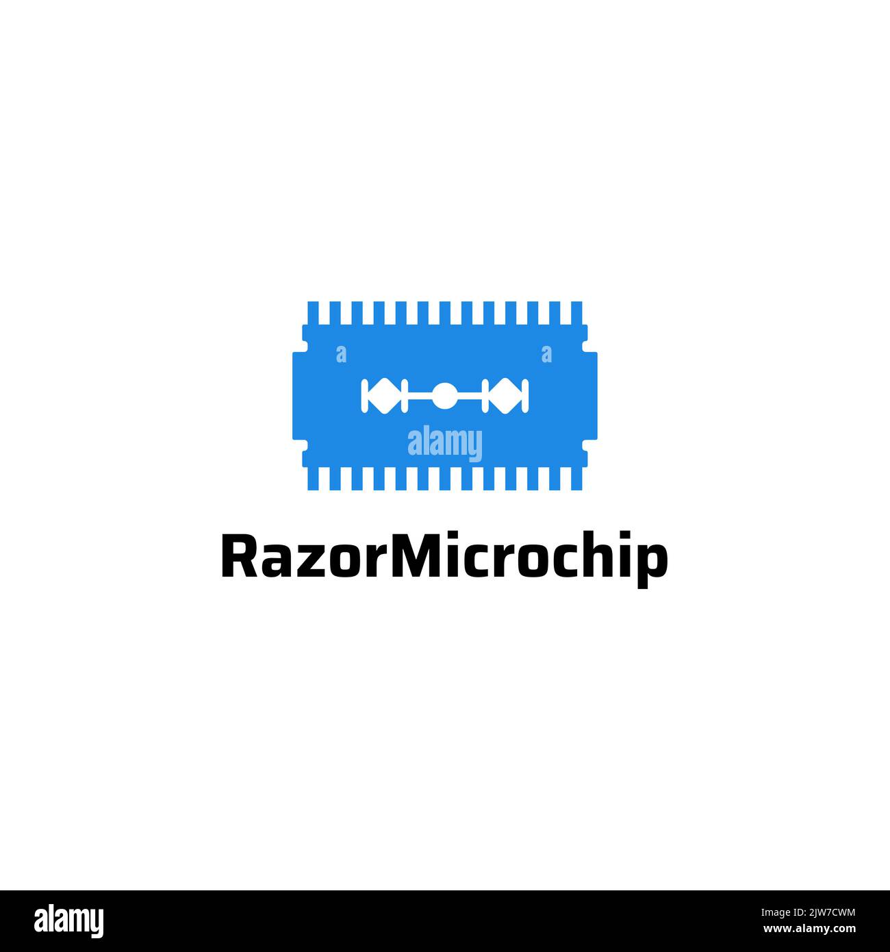 Logo-Design mit Rasierer- und Chip-Illustration. Micro-Controller und rasiermesserscharfe einfache Logo-Design. vektor-Format Stock Vektor