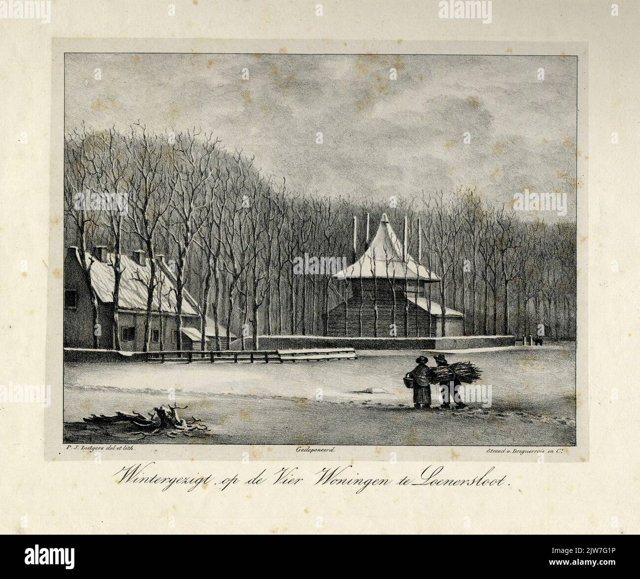 Winterzaengt auf den vier Häusern in Loenersloot. Stockfoto