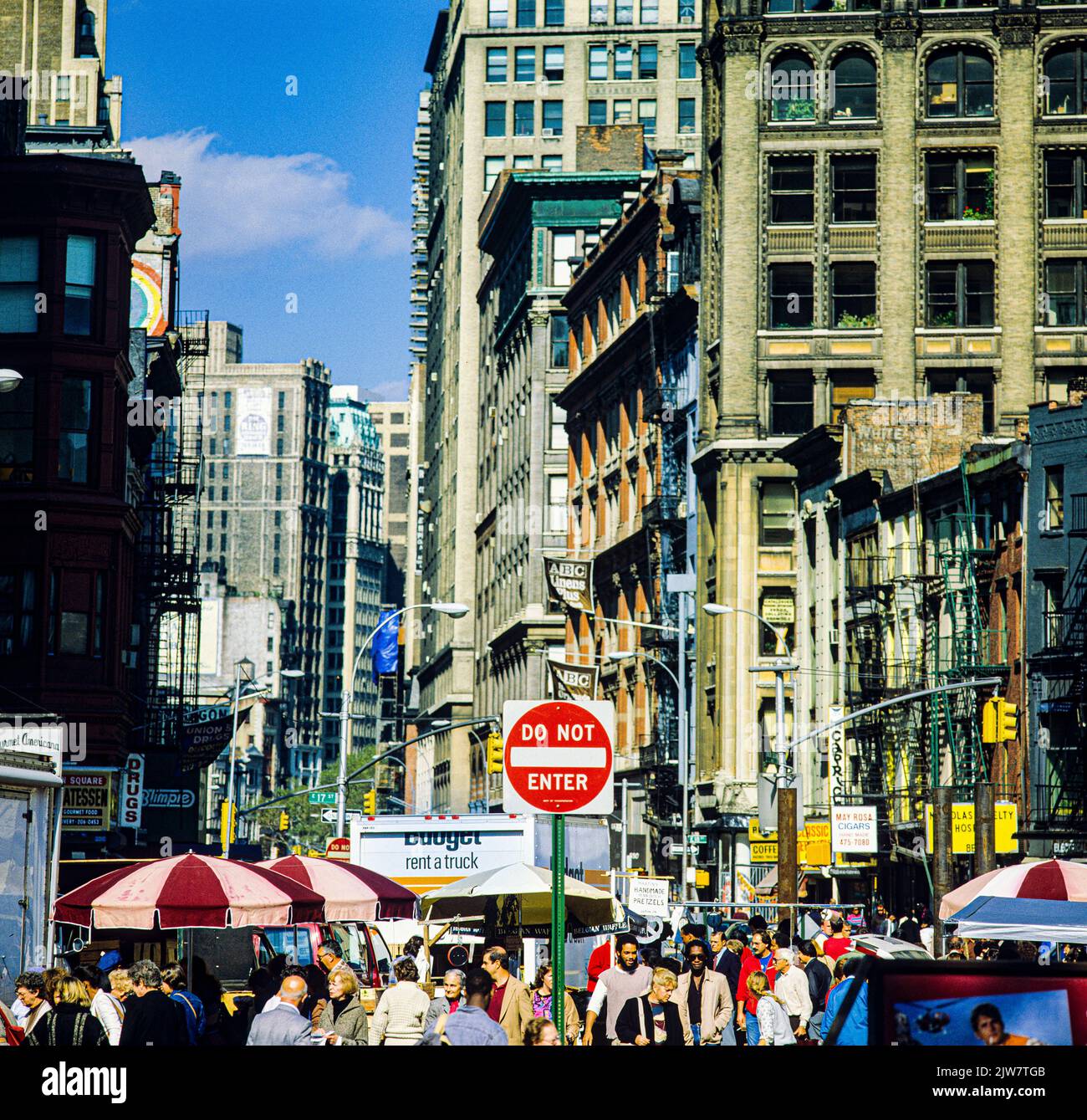 New York, 1980s, South Broadway Avenue vom Union Square, Manhattan, New York City, NYC, NY, USA, Stockfoto